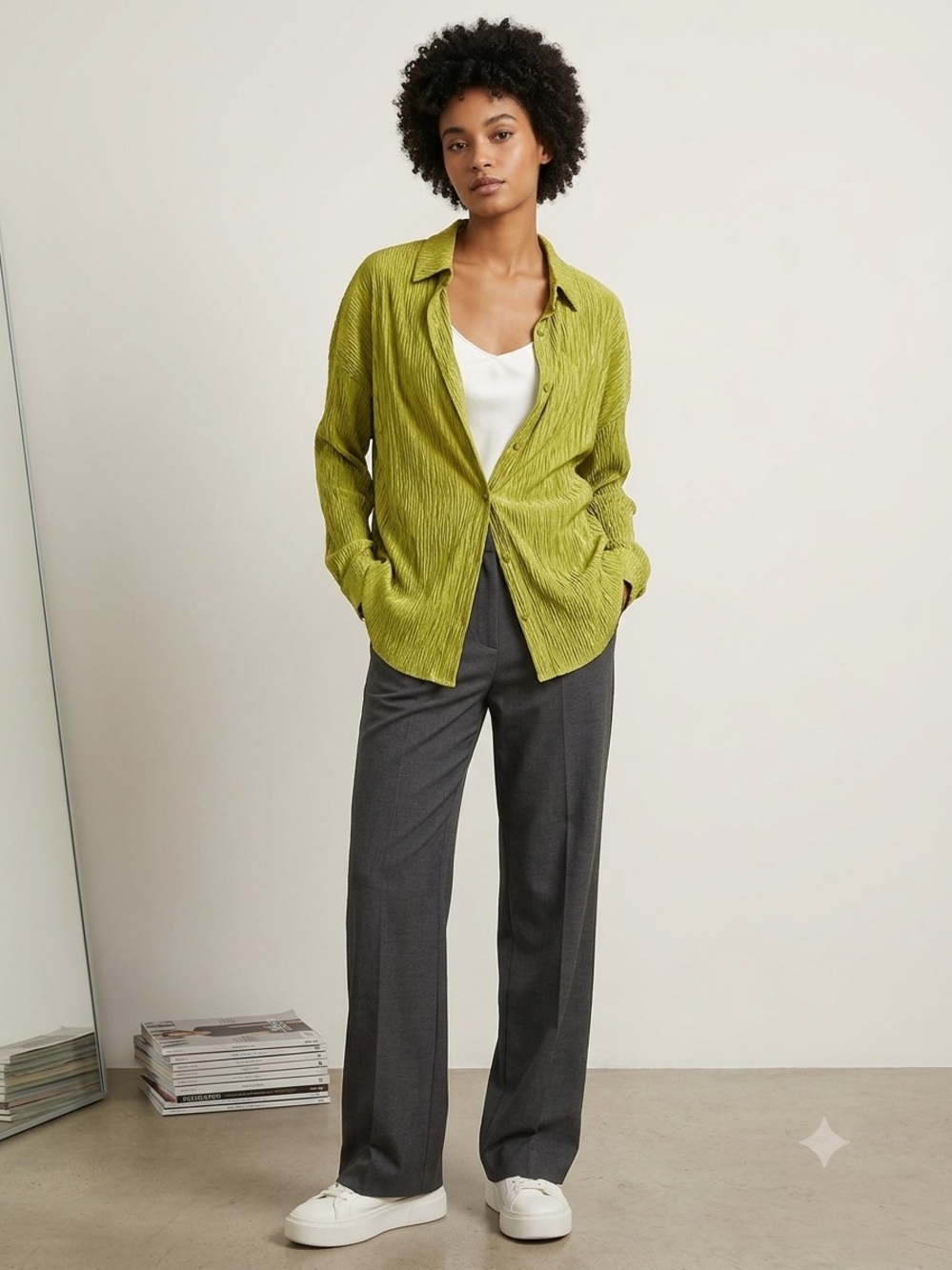 Bailey 44 Lime Green Crinkled Button-Up Shirt